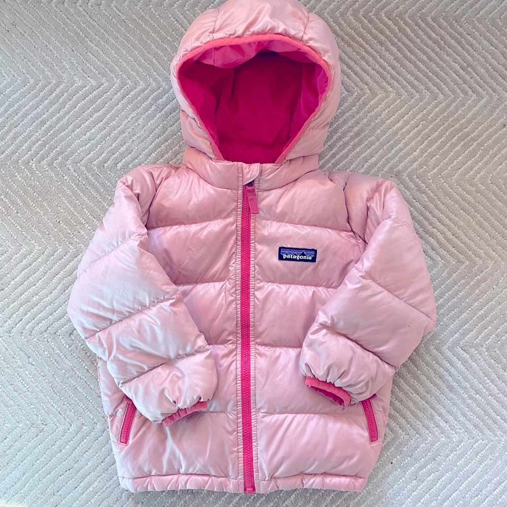 Patagonia Hi-loft Down Sweater Puffer Jacket, Size 2T in light pink